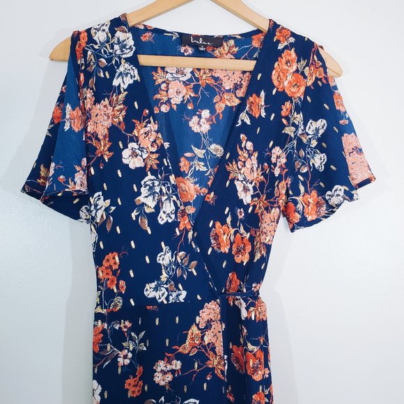 Lulu's Divine Days Navy Blue Floral Print Wrap Maxi Dress S - Picture 5 of 14